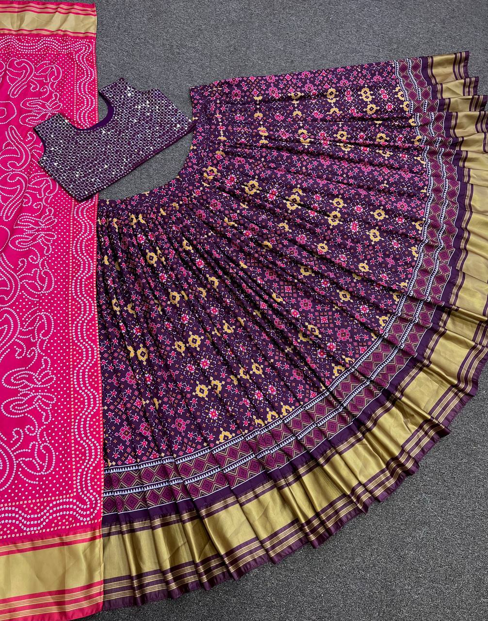 Wine Lehenga Choli In Soft Butter Silk With Digital Print