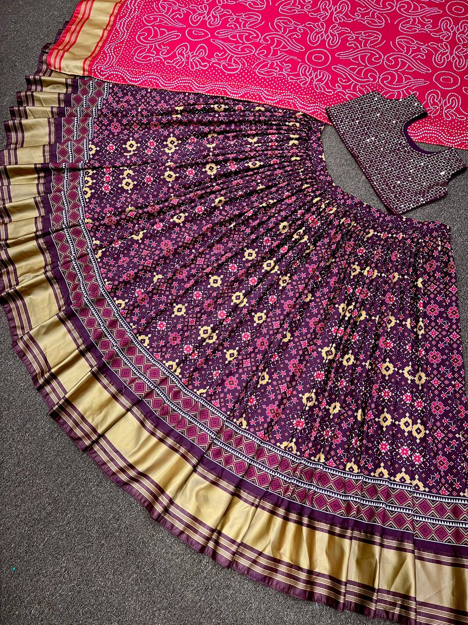 Wine Lehenga Choli In Soft Butter Silk With Digital Print