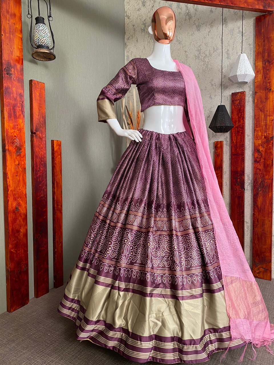 Wine Lehenga Choli In Zari Satin With Digital Print