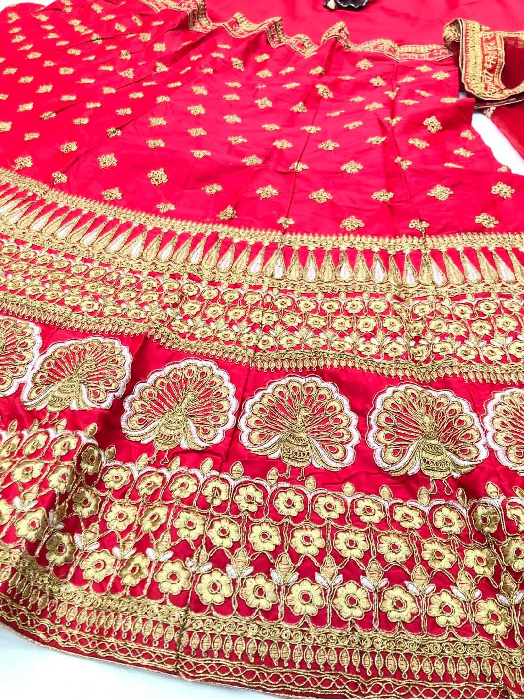 Red Lehenga Choli In Malai Satin Silk With Embroidery Work