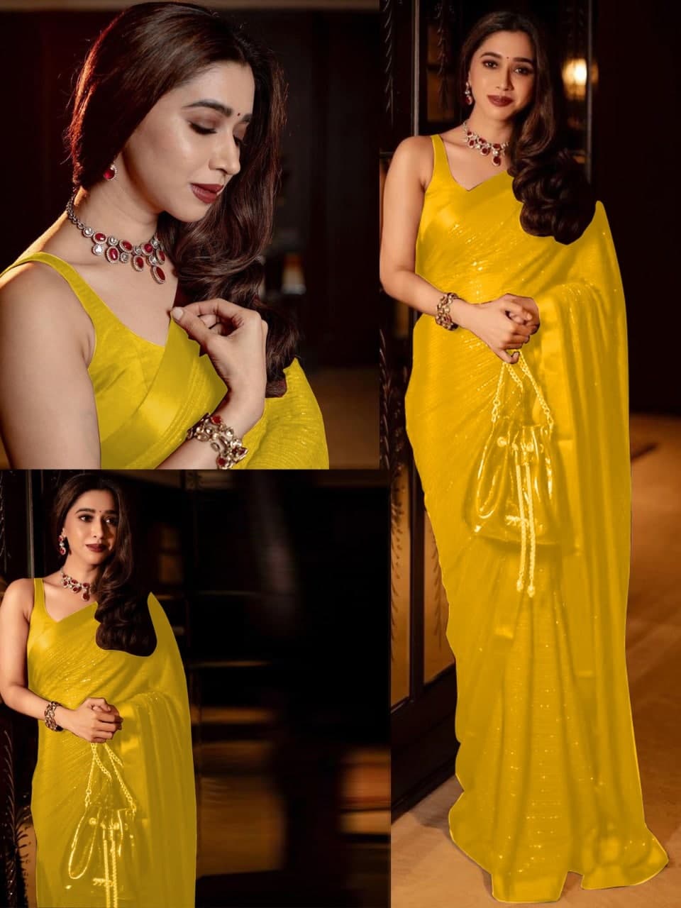 Yellow Saree In Heavy Georgette With Sequence Work