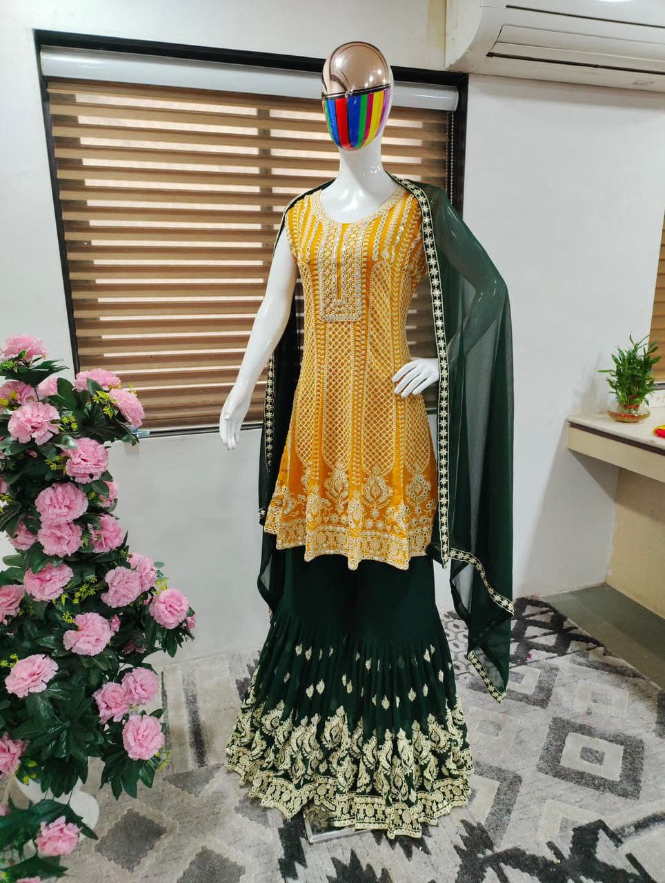 Yellow Salwar Suit In Faux Georgette With Heavy Embroidery Work