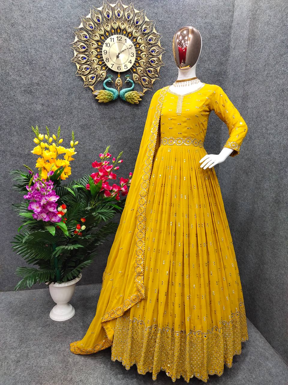 Yellow Anarkali Suit In Fox Georgette With Embroidery Work