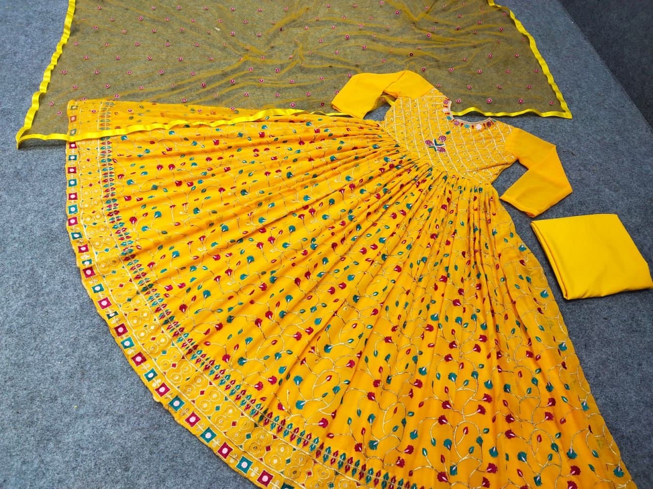 Yellow Anarkali Suit In Fox Georgette With Embroidery Work