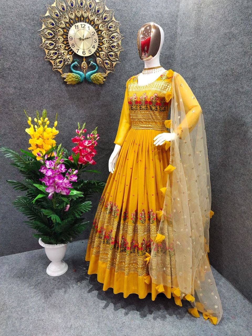 Yellow Salwar Suit In Fox Georgette With Embroidery Work