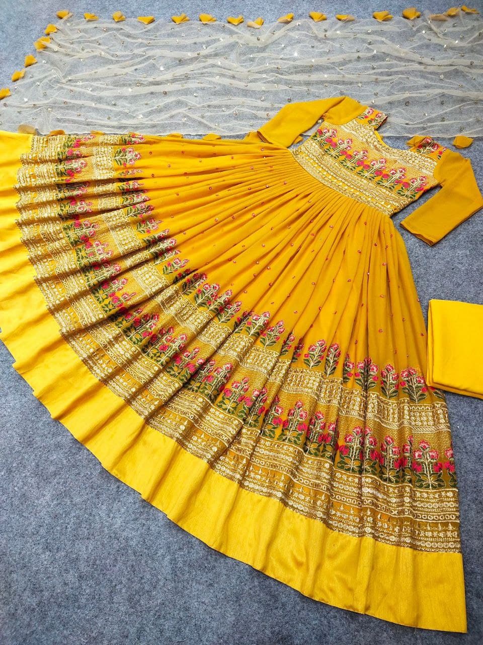 Yellow Salwar Suit In Fox Georgette With Embroidery Work