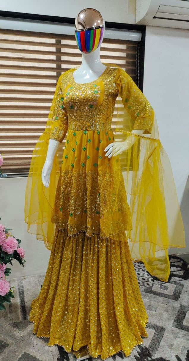 Yellow Salwar Suit In Fox Georgette With Embroidery Work