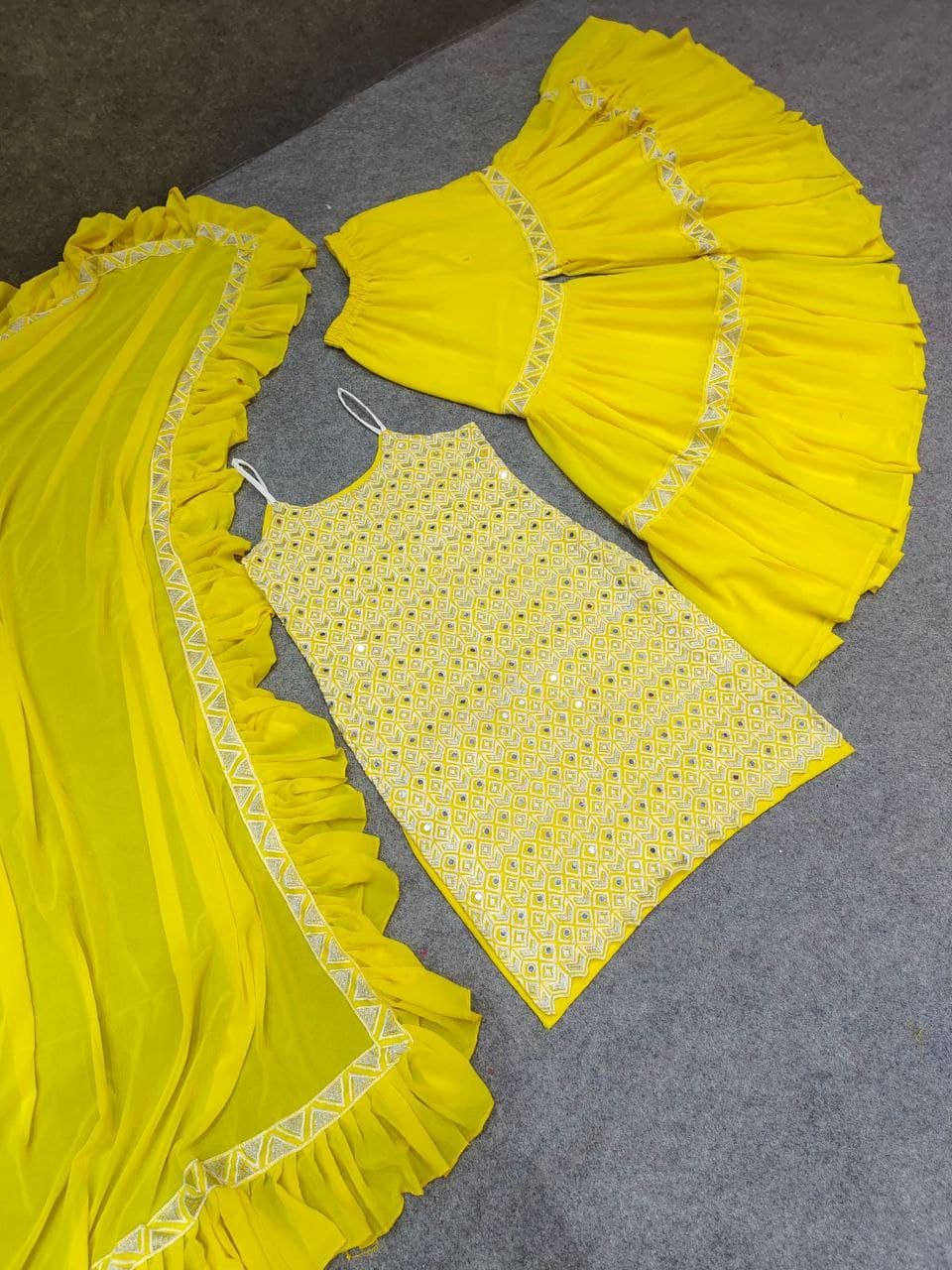 Yellow Sharara Suit In Fox Georgette With Embroidery Work