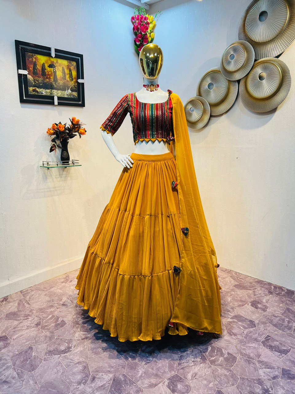 Yellow Lehenga Choli In Fox Georgette With Ruffle