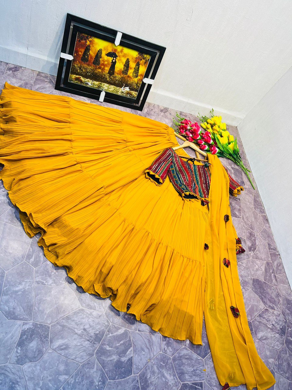 Yellow Lehenga Choli In Fox Georgette With Ruffle