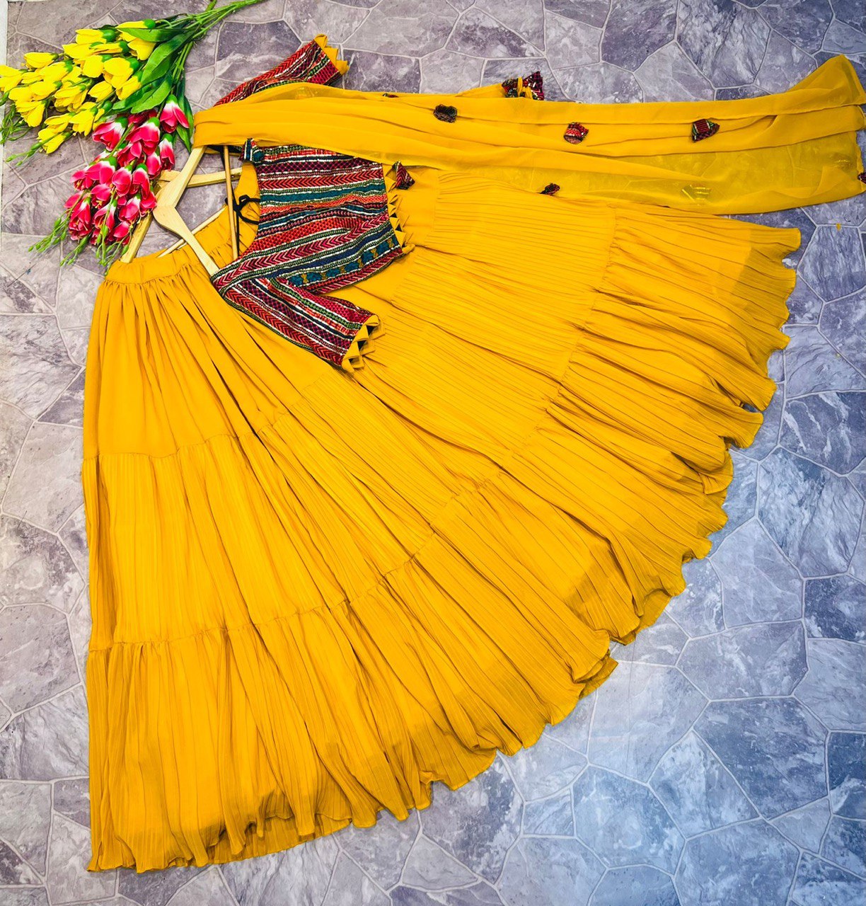 Yellow Lehenga Choli In Fox Georgette With Ruffle