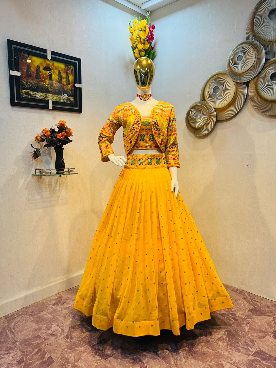 Yellow Lehenga Choli In Fox Georgette With Sequence Embroidery Work