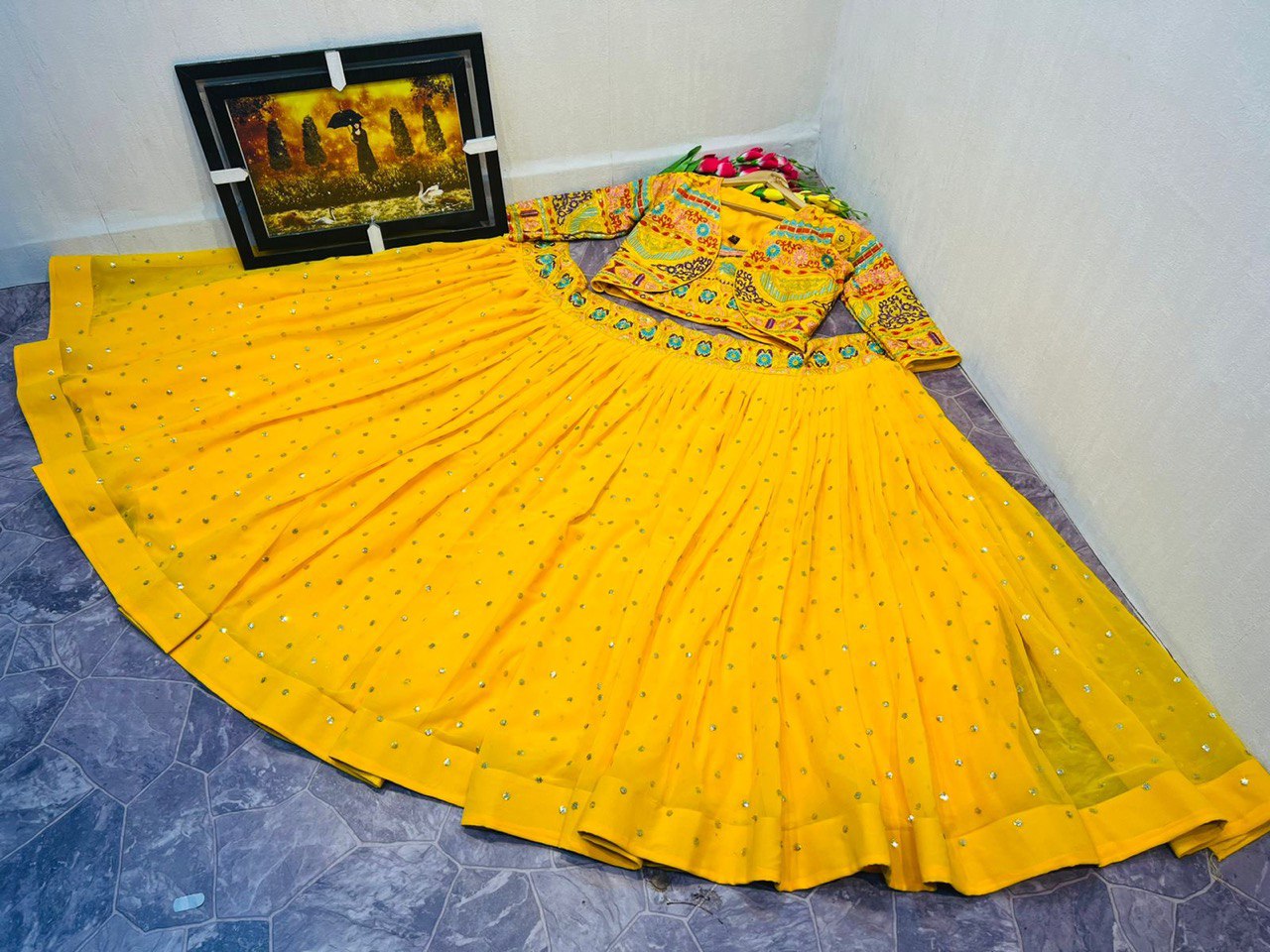 Yellow Lehenga Choli In Fox Georgette With Sequence Embroidery Work