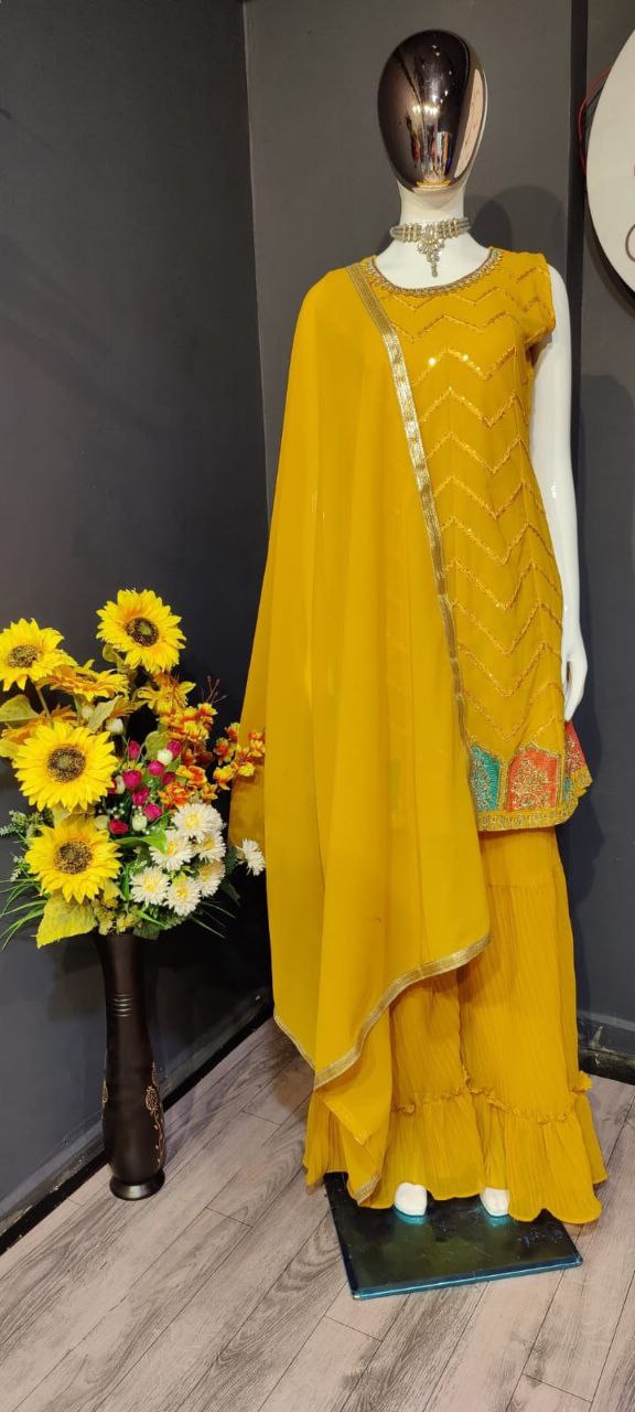 Yellow Salwar Suit In Fox Georgette With Sequence Embroidery Work