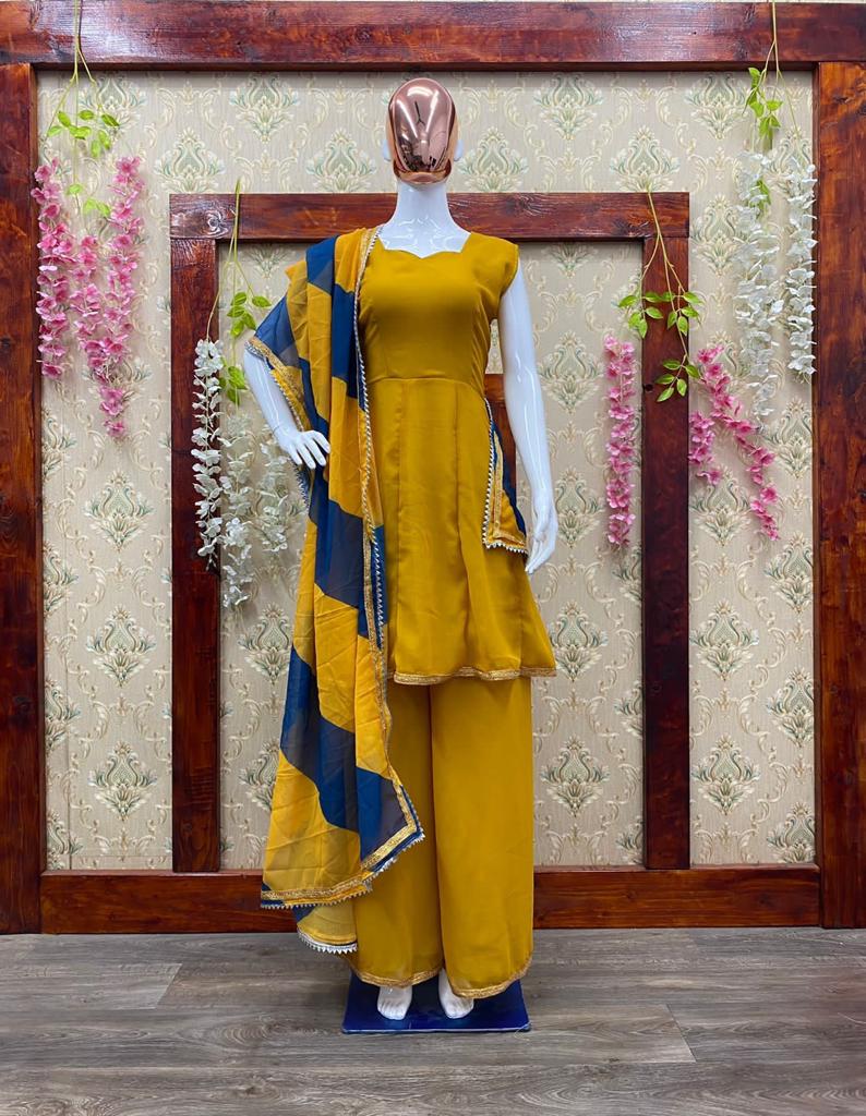 Yellow Salwar Suit In Georgette With Plain