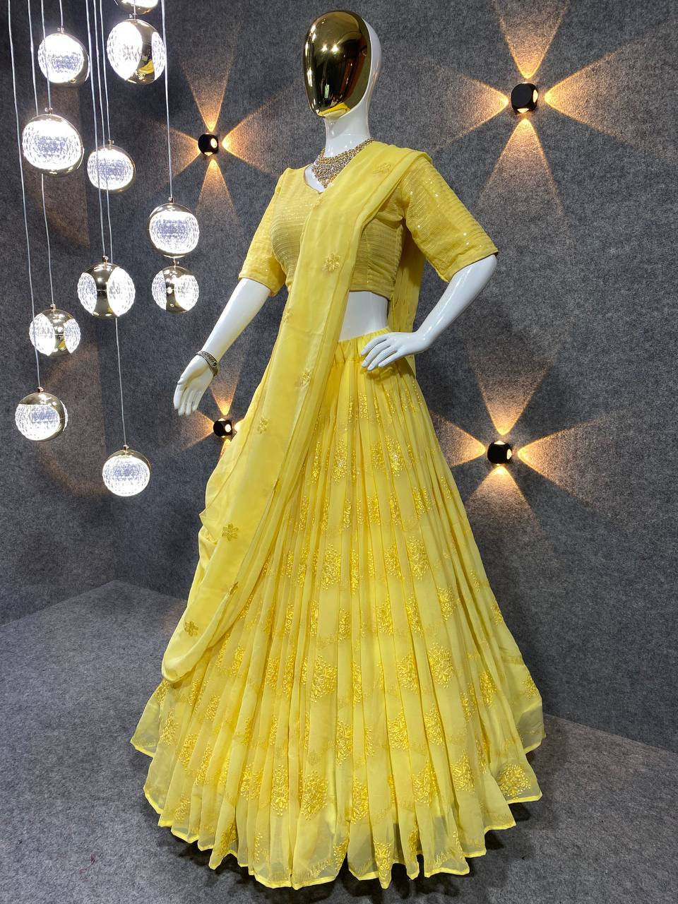 Yellow Lehenga Choli In Georgette Silk With 3 MM Sequence Work