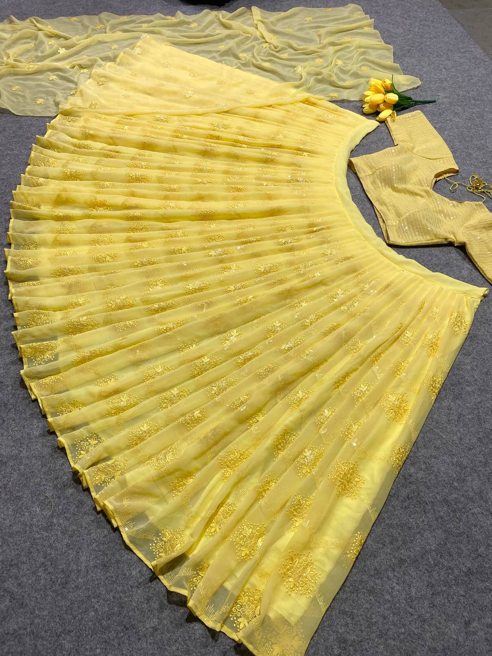 Yellow Lehenga Choli In Georgette Silk With 3 MM Sequence Work