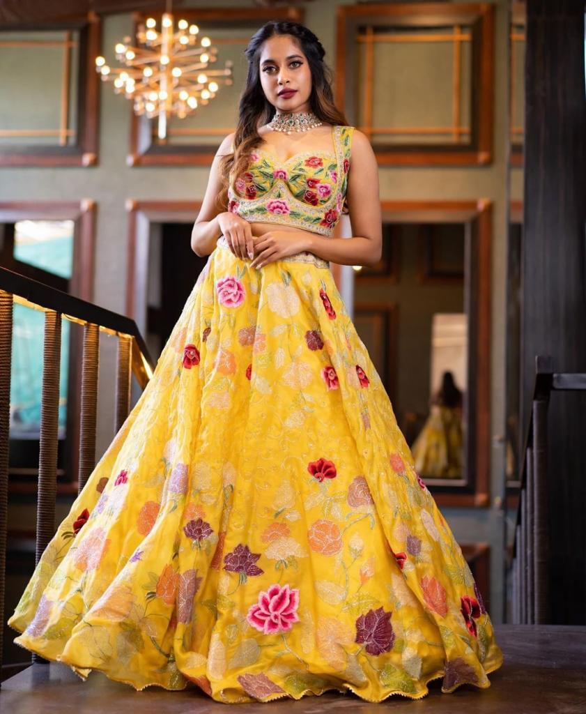 Yellow Lehenga Choli In Georgette Silk With 5 MM Sequence Work