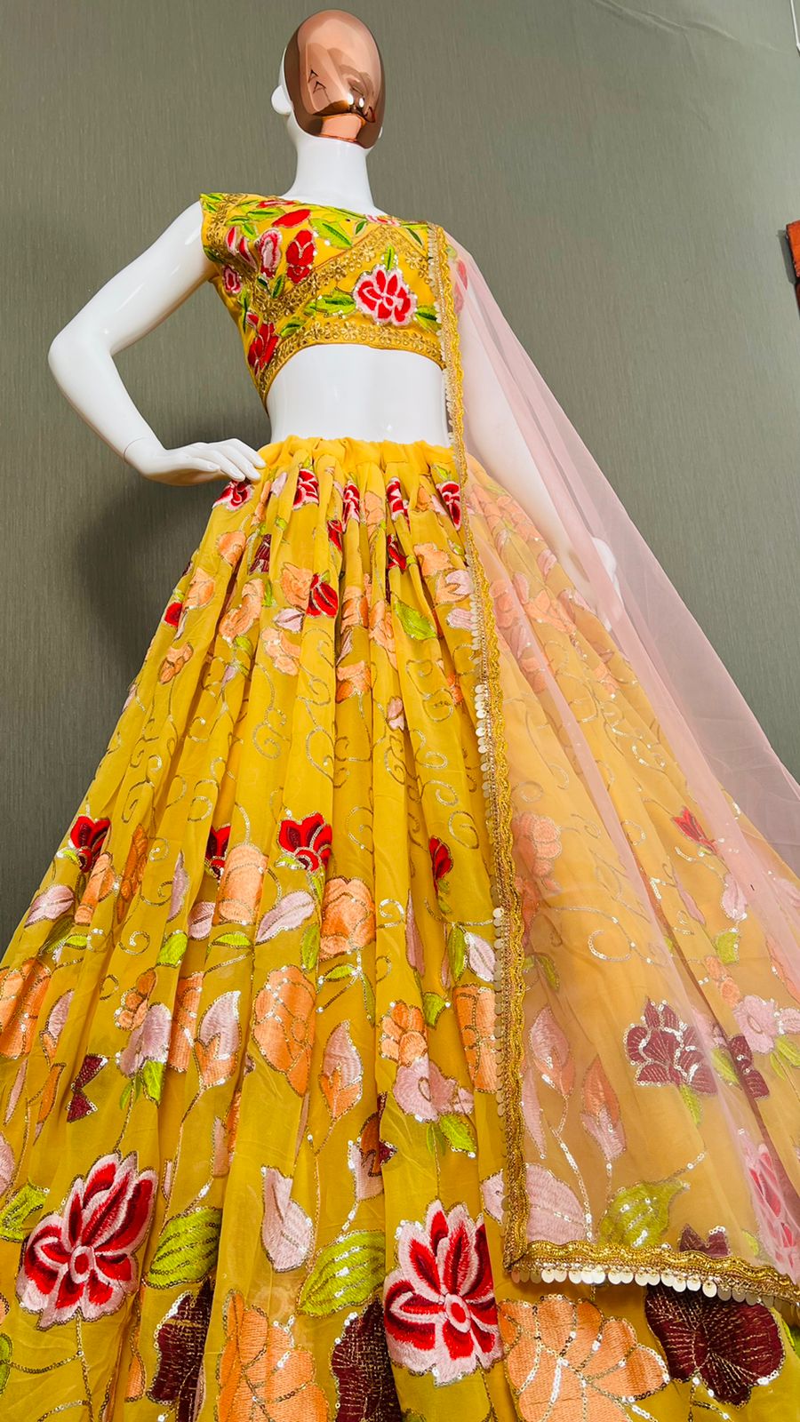 Yellow Lehenga Choli In Georgette Silk With 5 MM Sequence Work