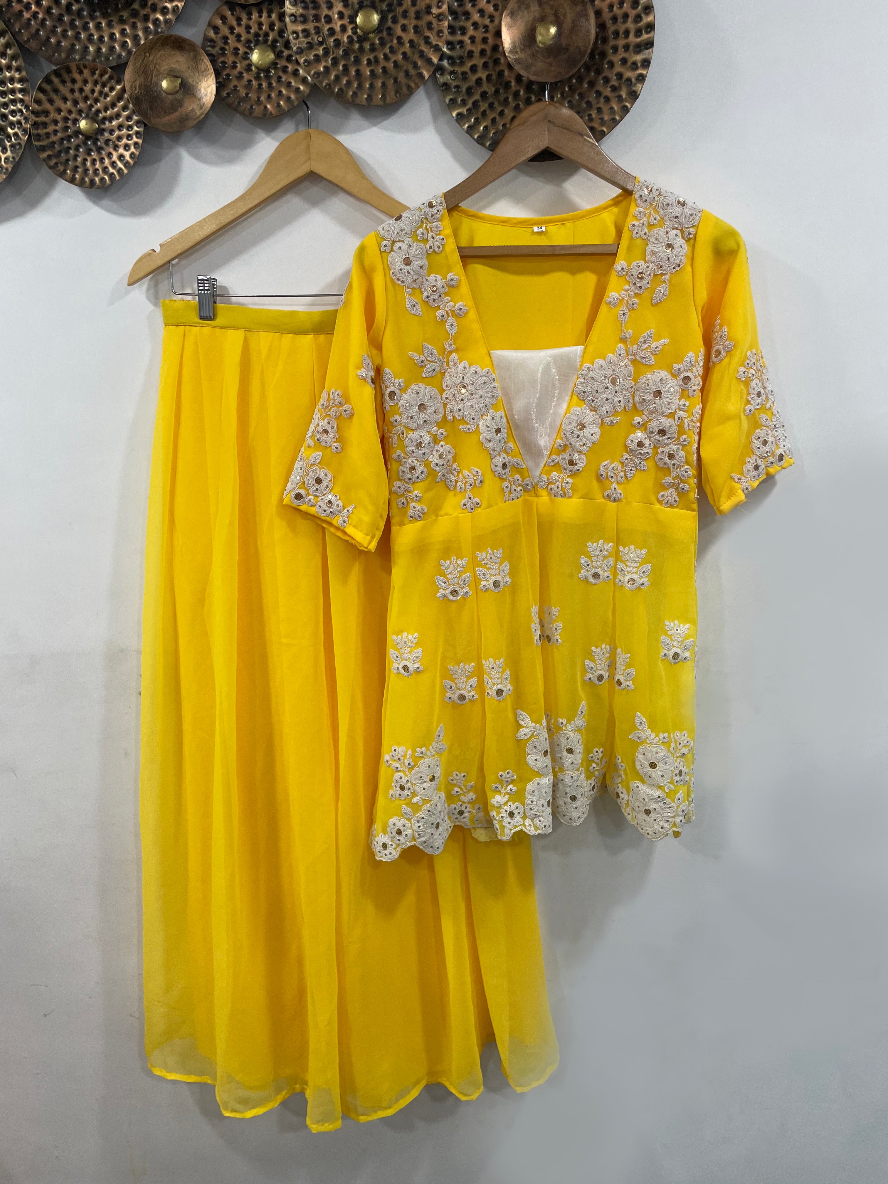 Yellow Lehenga Choli In Georgette Silk With Cording Dori Work