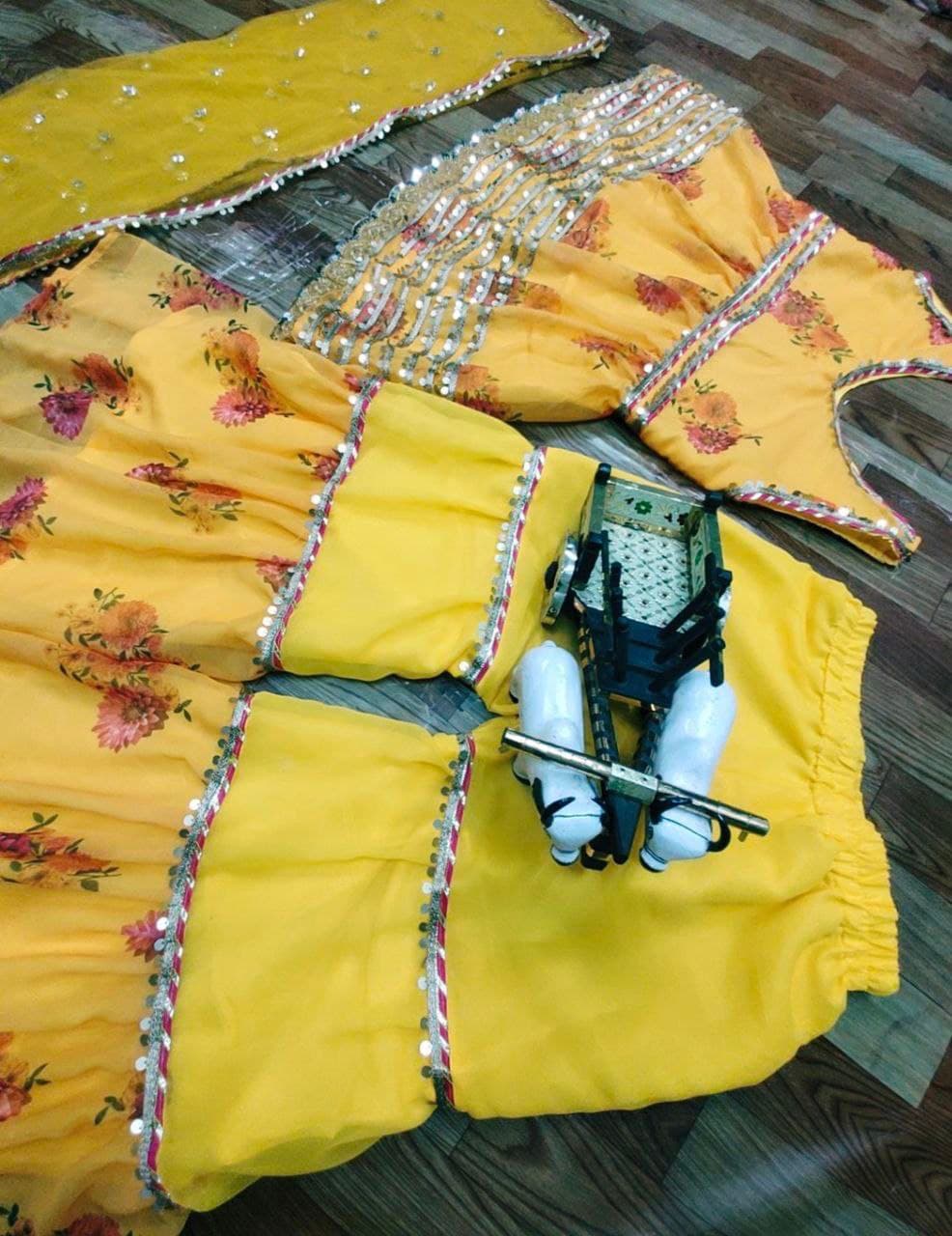 Yellow Sharara Suit In Georgette Silk With Digital Print