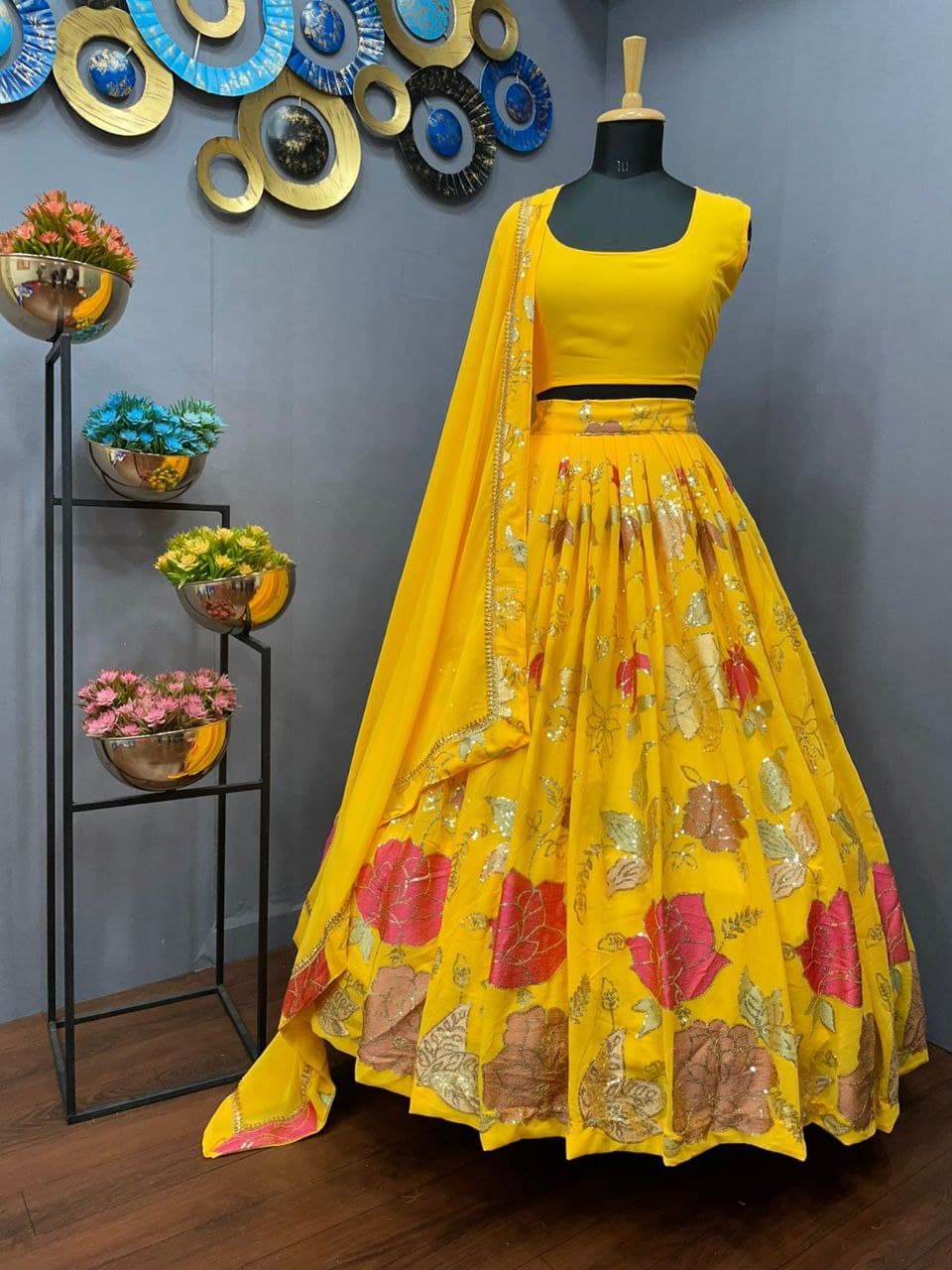 Yellow Lehenga Choli In Georgette Silk With Embroidery Work