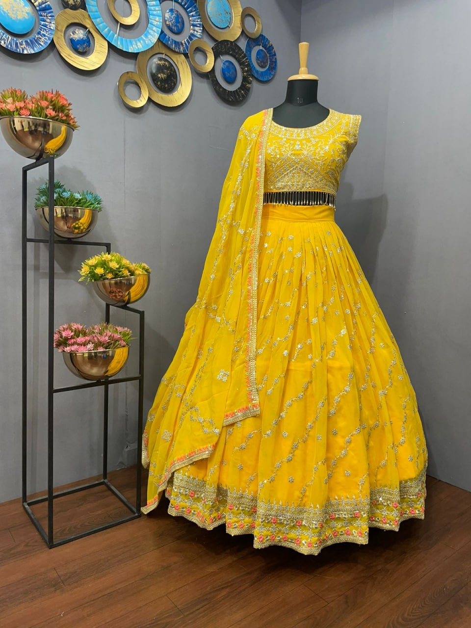 Yellow Lehenga Choli In Georgette Silk With Embroidery Work