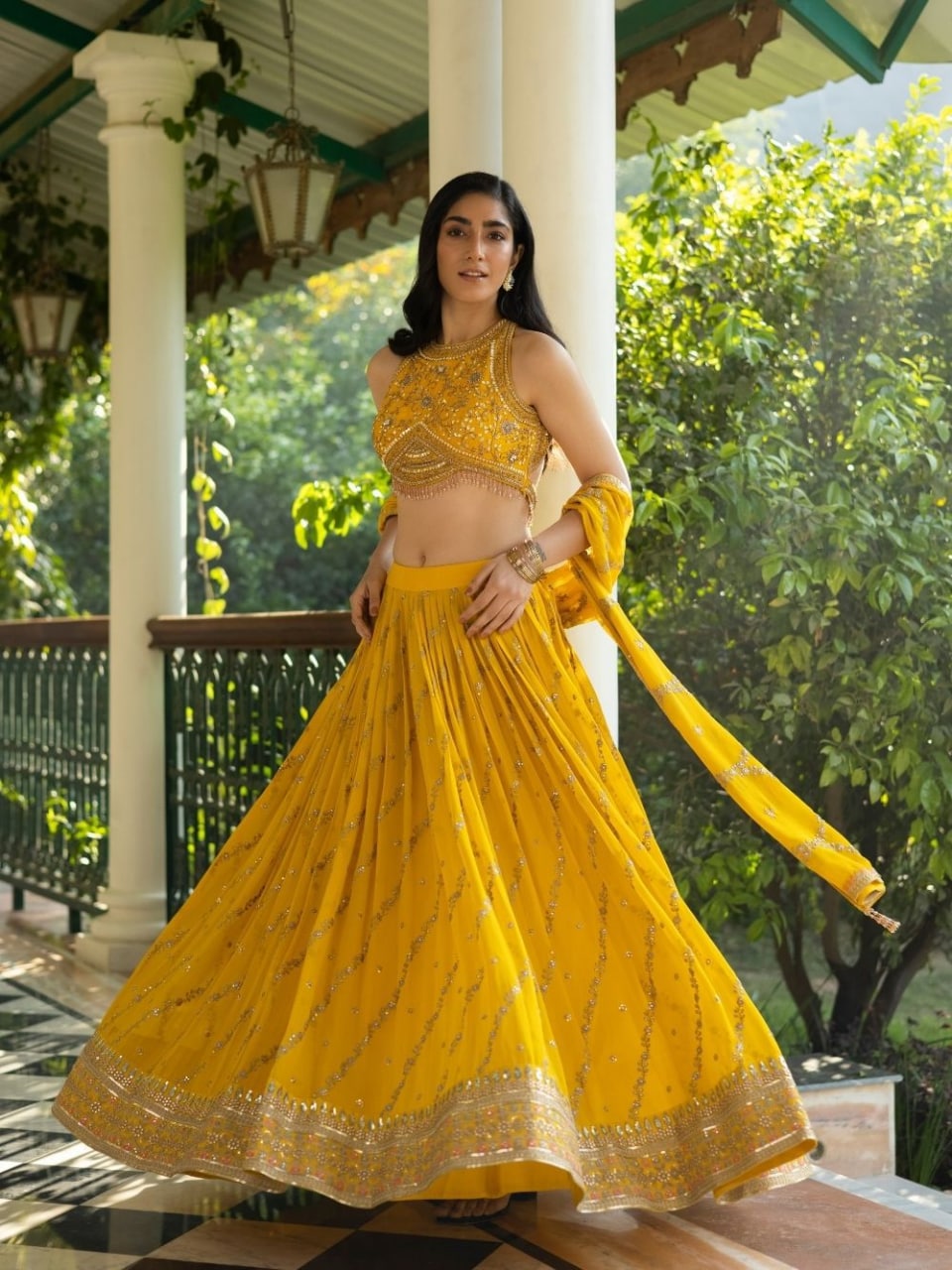 Yellow Lehenga Choli In Georgette Silk With Embroidery Work