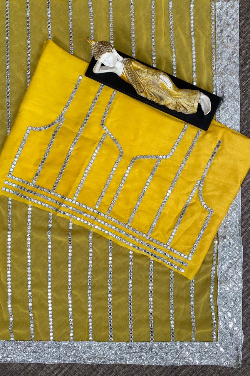 Yellow Saree In Georgette Silk With Embroidery Work