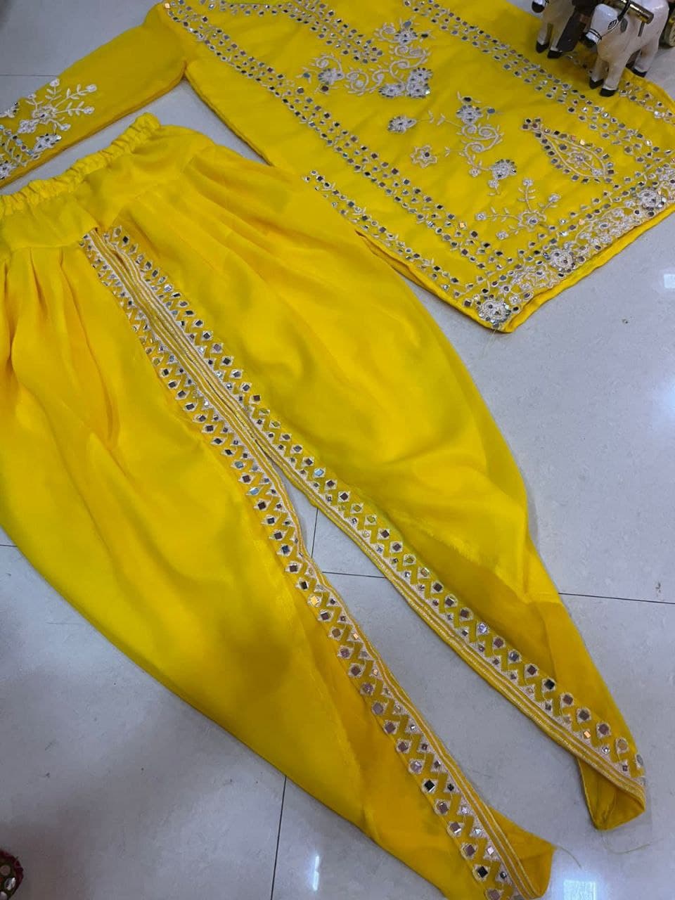 Yellow Salwar Suit In Georgette Silk With Real Mirror Embroidery Work