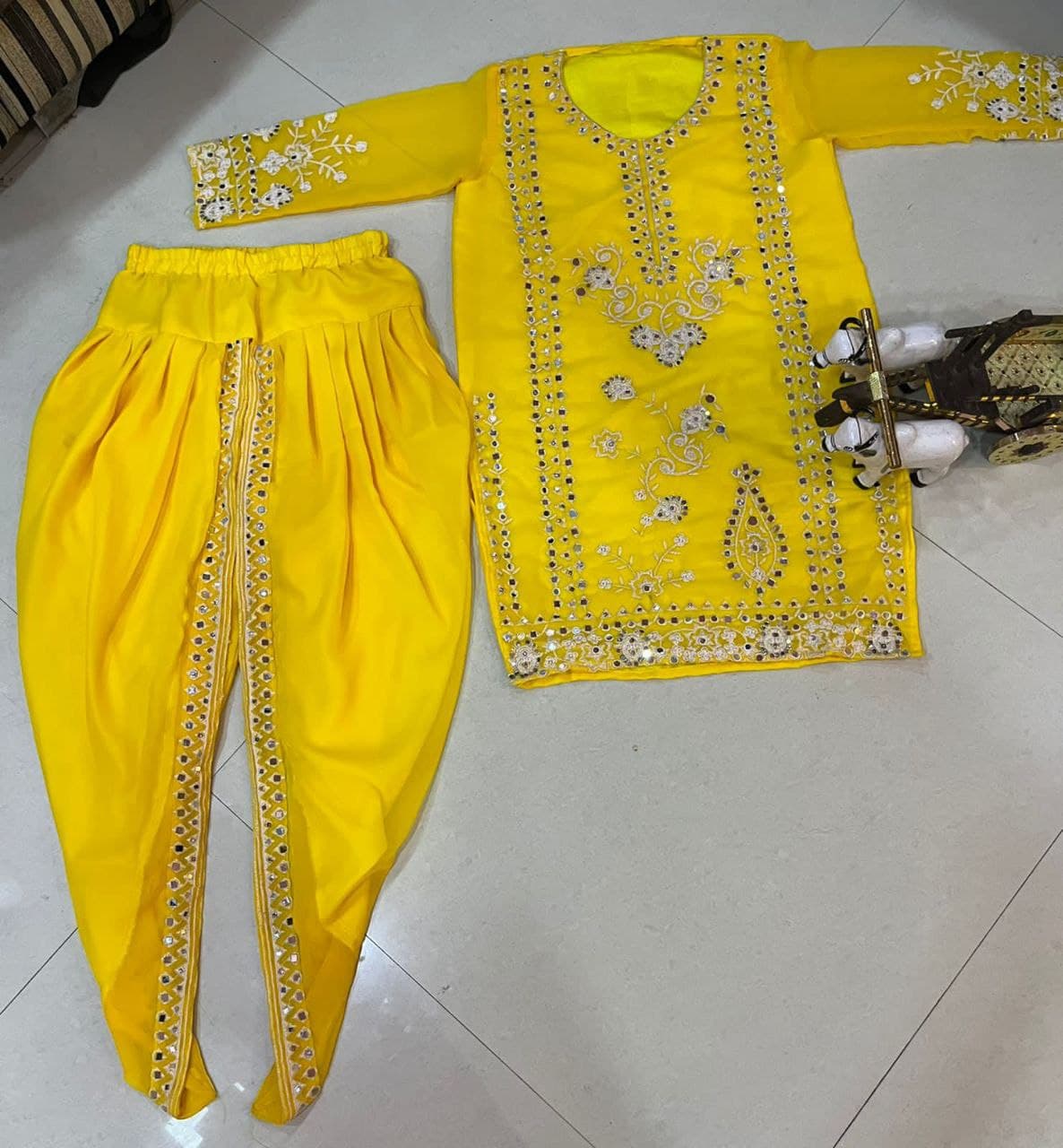 Yellow Salwar Suit In Georgette Silk With Real Mirror Embroidery Work