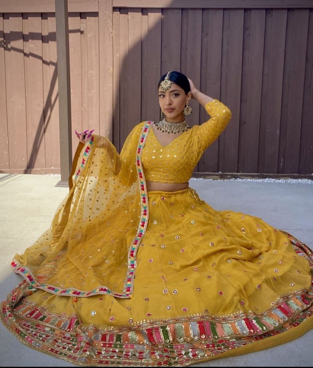 Yellow Lehenga Choli In Georgette Silk With Sequence Embroidery Work