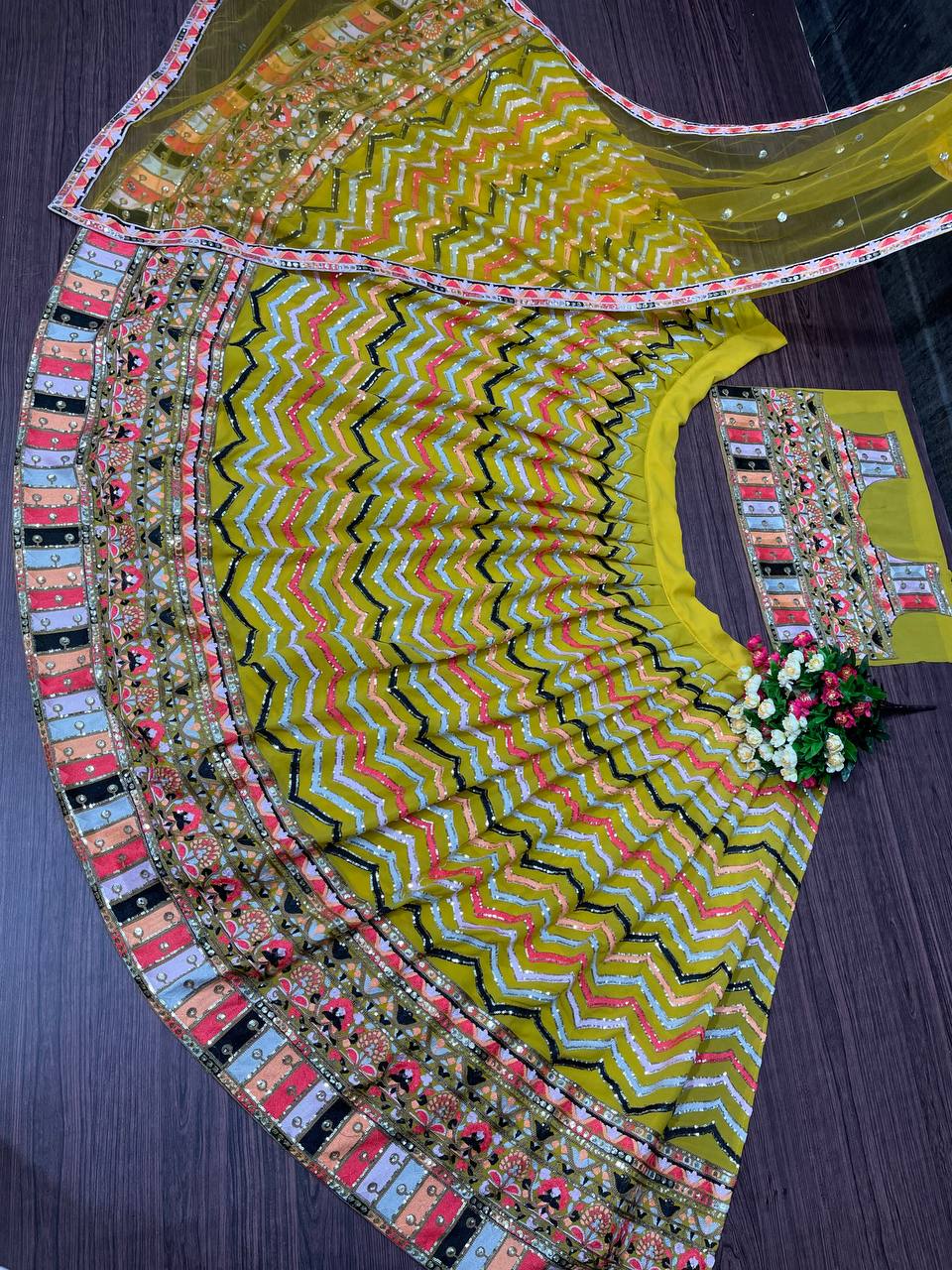 Yellow Lehenga Choli In Georgette Silk With Sequence Work