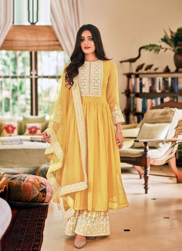 Yellow Salwar Suit In Heavy Georgette With Embroidery Work