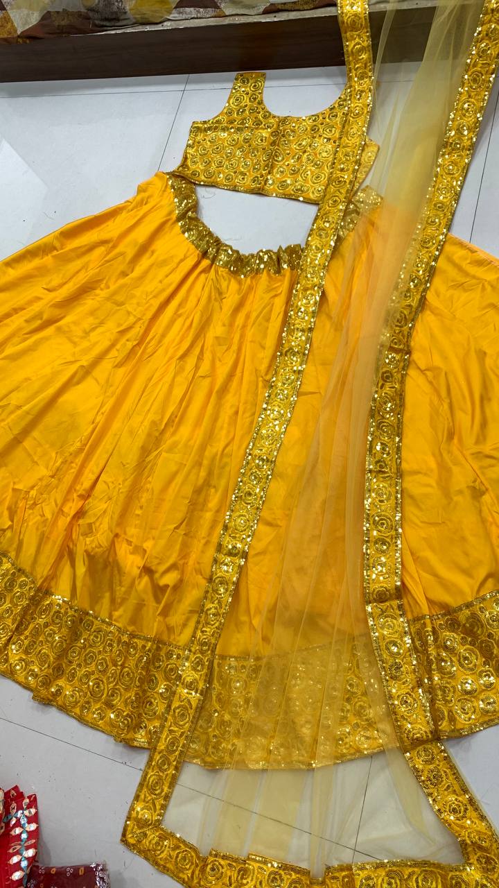 Yellow Lehenga Choli In Heavy Satin Taffeta Silk With Sequence Embroidery Work