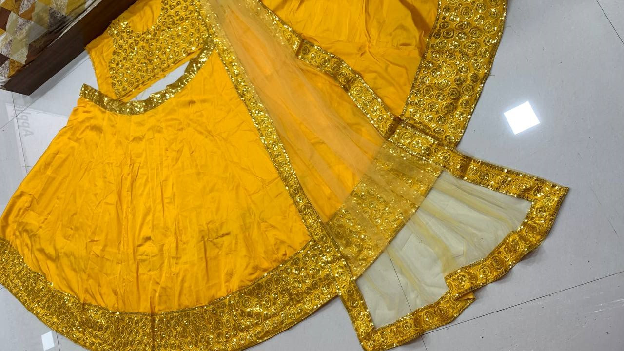 Yellow Lehenga Choli In Heavy Satin Taffeta Silk With Sequence Embroidery Work