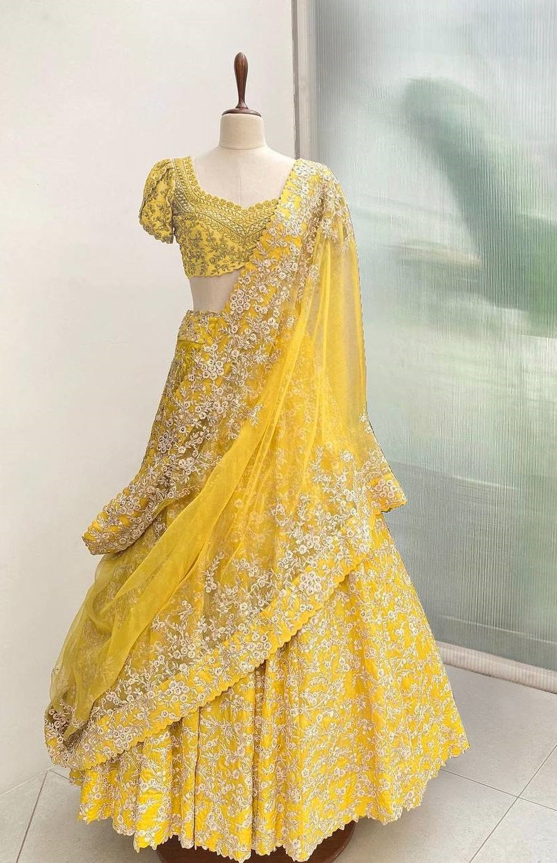 Yellow Lehenga Choli In Jalpari Silk With Sequence Work