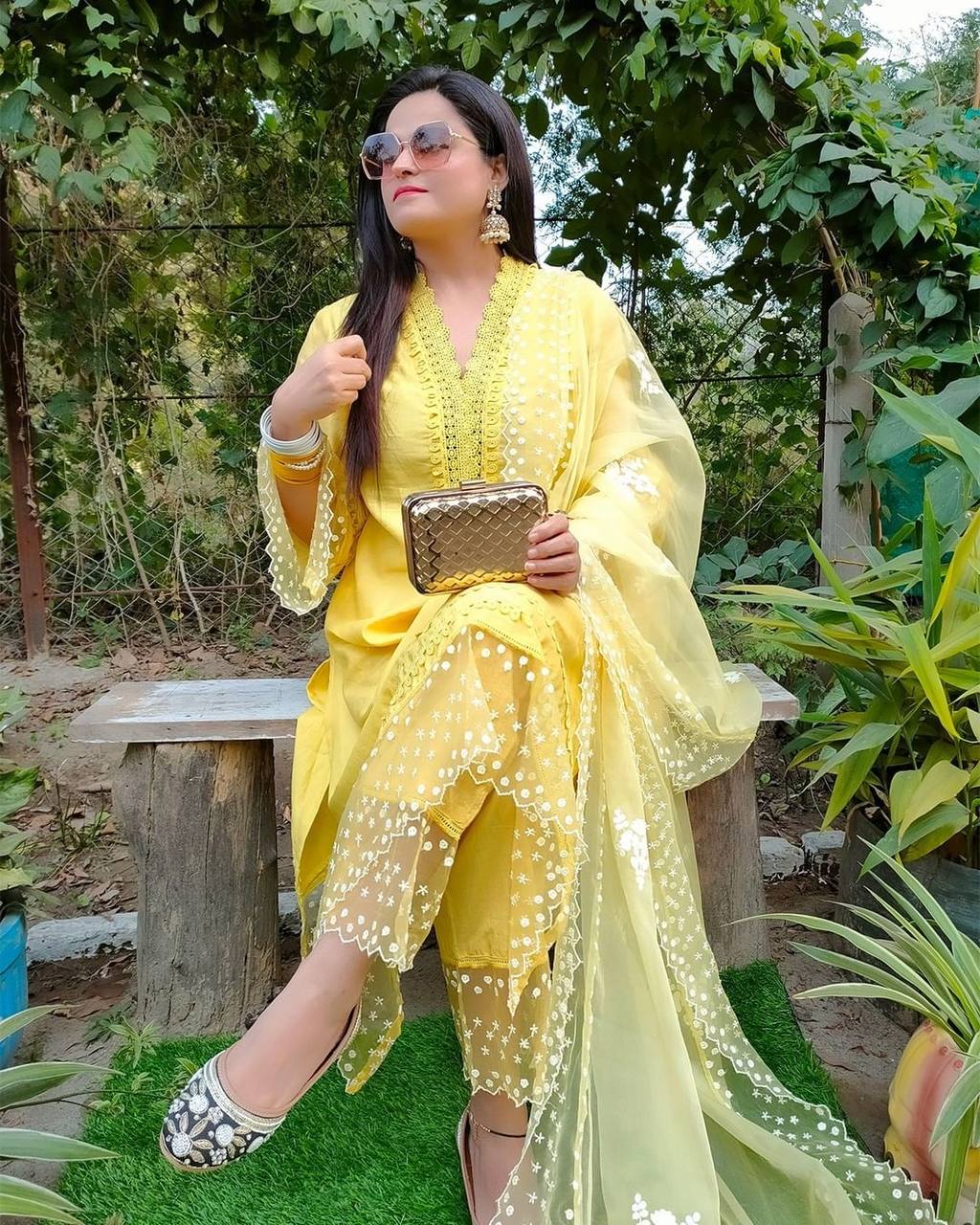 Yellow Salwar Suit In Jam Cotton With Embroidery Work