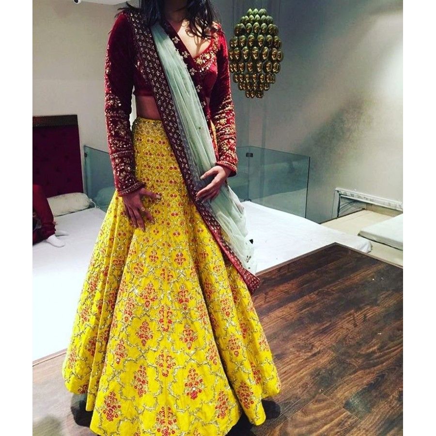 Yellow Lehenga Choli In Benglori Satin Silk With Thread Work