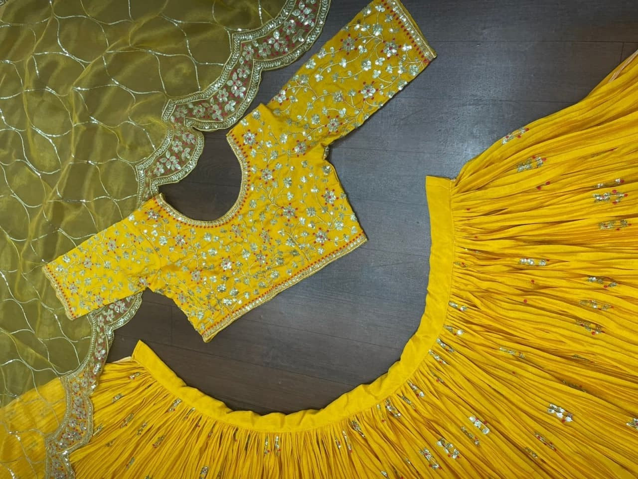 Yellow Lehenga Choli In Chinon Silk With Embroidery Work