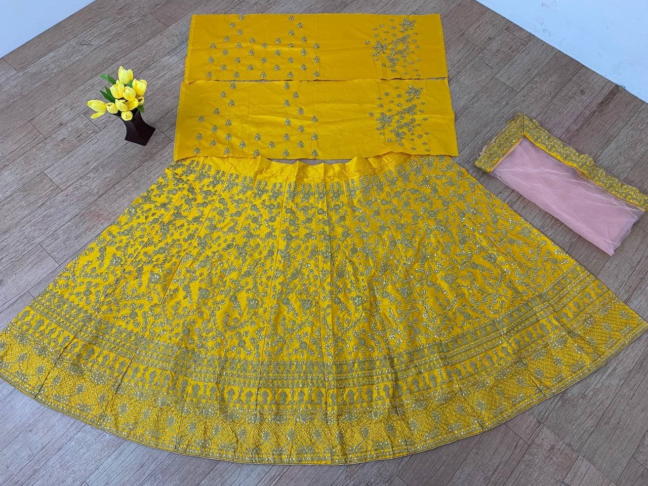 Yellow Lehenga Choli In Malai Satin Silk With Multi Embroidery Work