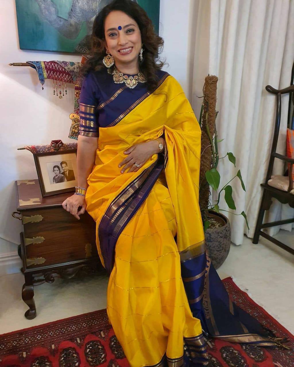 Yellow Lichi Silk Party Wear Saree With Blouse