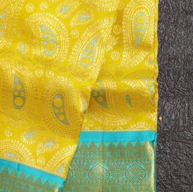 Yellow Lichi Silk Banarasi Saree With Blouse