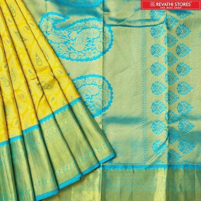 Yellow Lichi Silk Banarasi Saree With Blouse