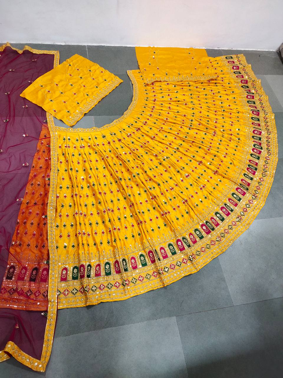 Yellow Lehenga Choli In Malai Satin Silk With Embroidery Work