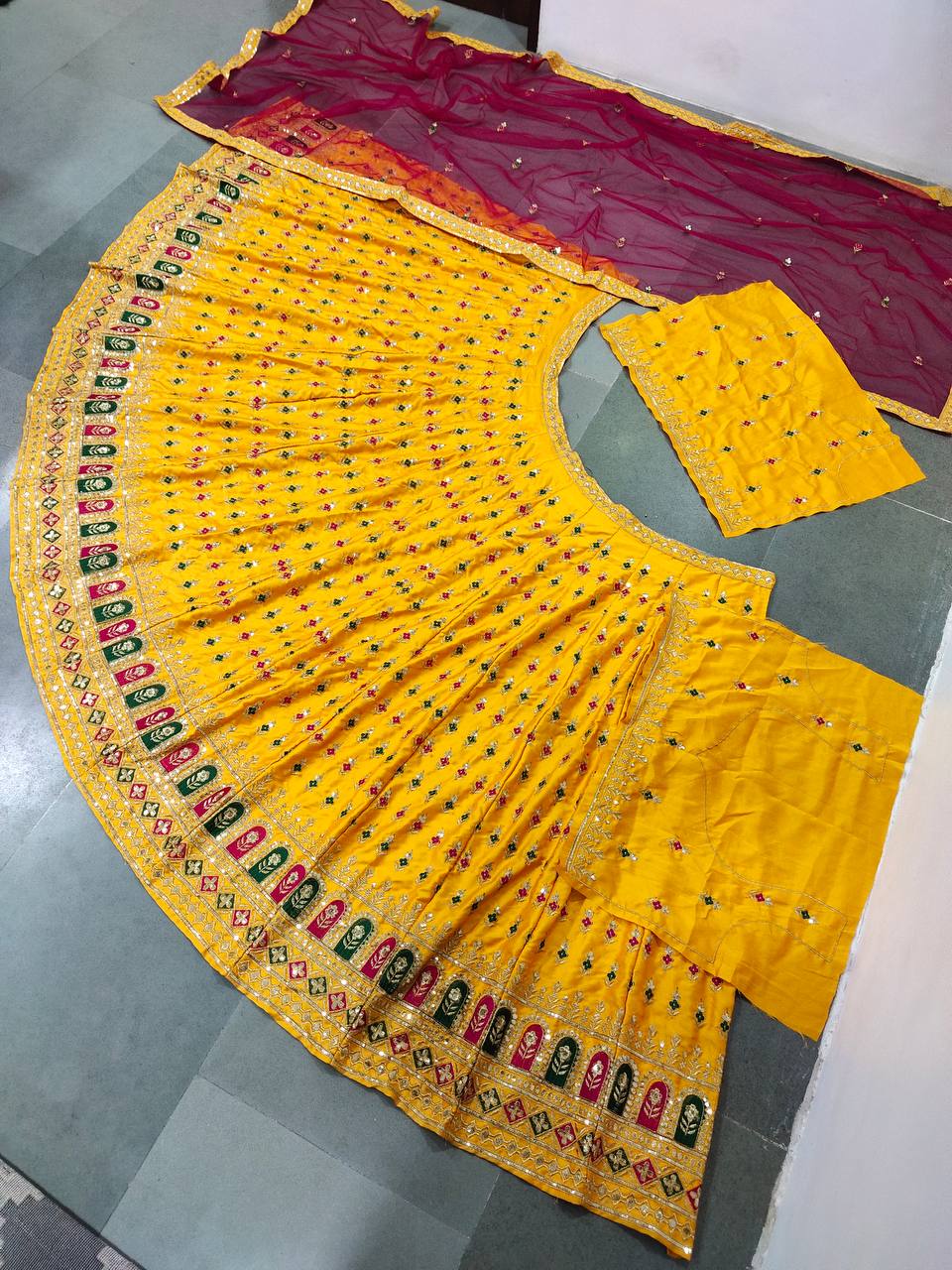 Yellow Lehenga Choli In Malai Satin Silk With Embroidery Work