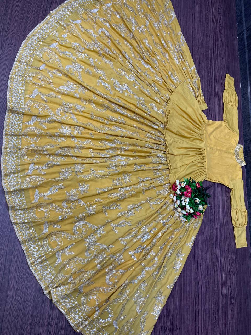 Yellow Lehenga Choli In Maslin Cotton With Embroidery Work