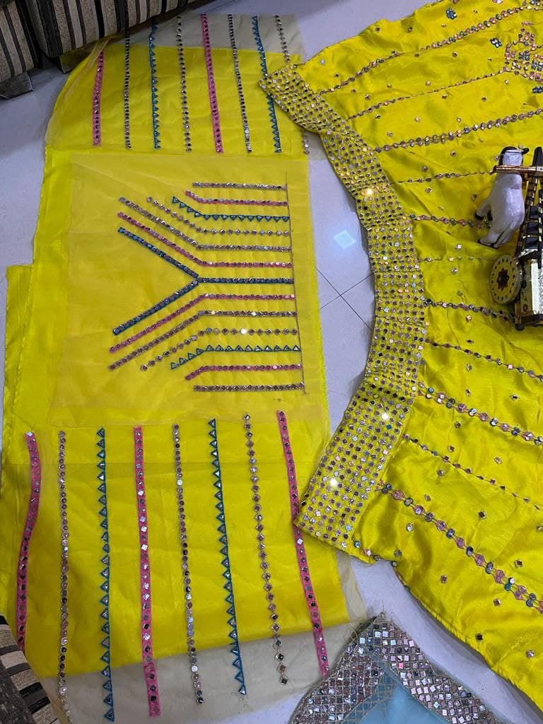 Yellow Lehenga Choli In Mono Satin Silk With Real Mirror Embroidery Work