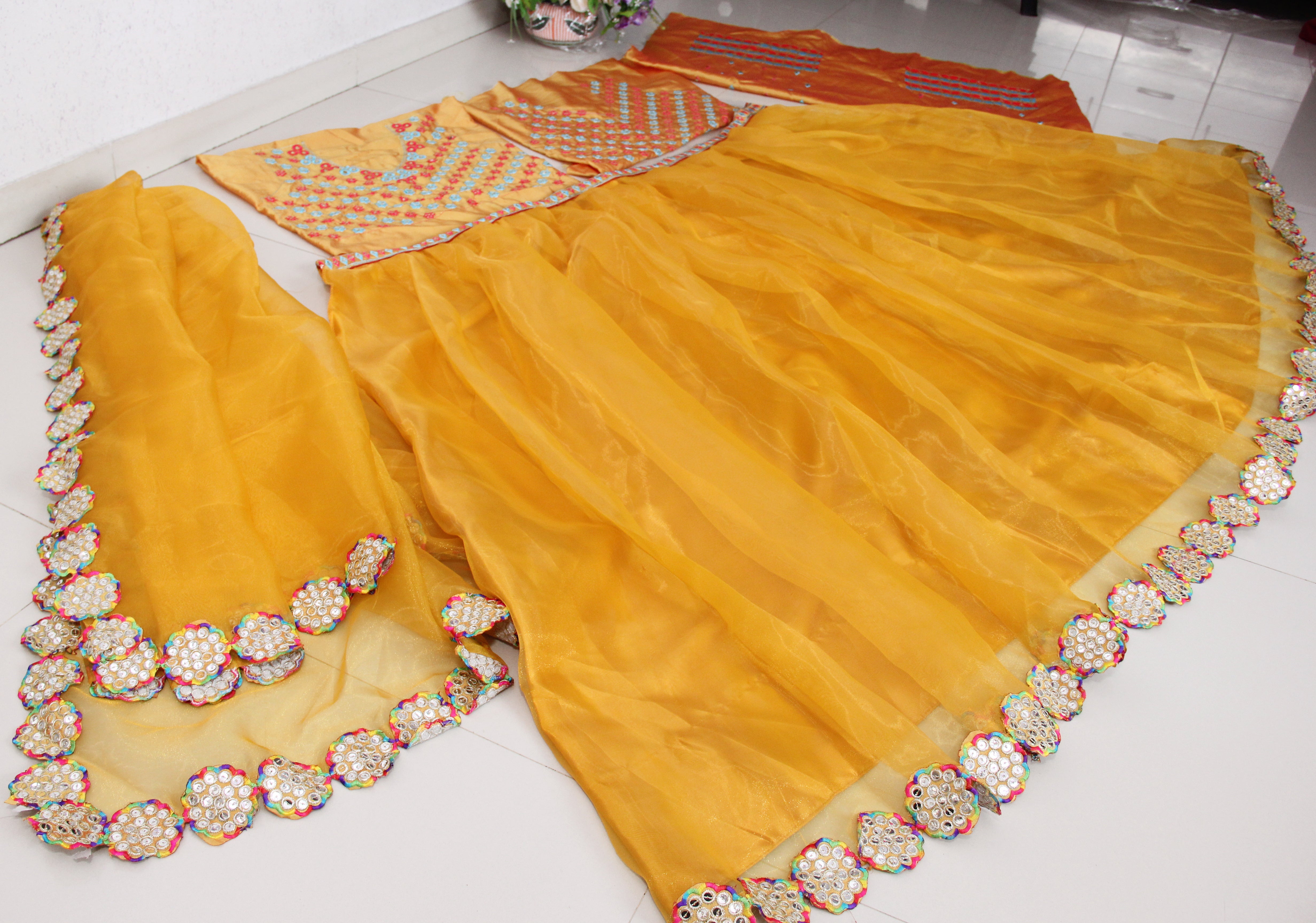 Yellow Lehenga Choli In Organza Silk With Fancy Thread Work