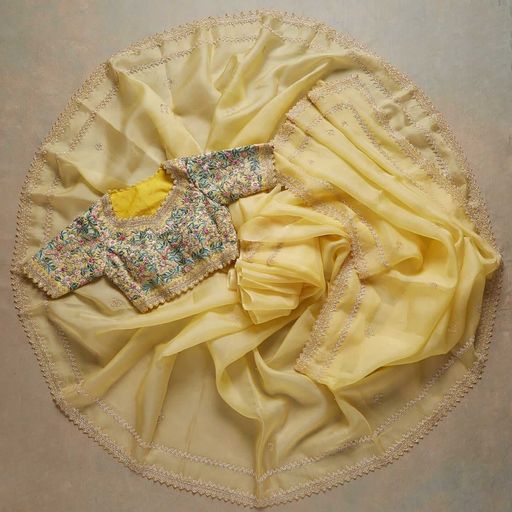 Yellow Saree In Organza Silk With Sequence Work